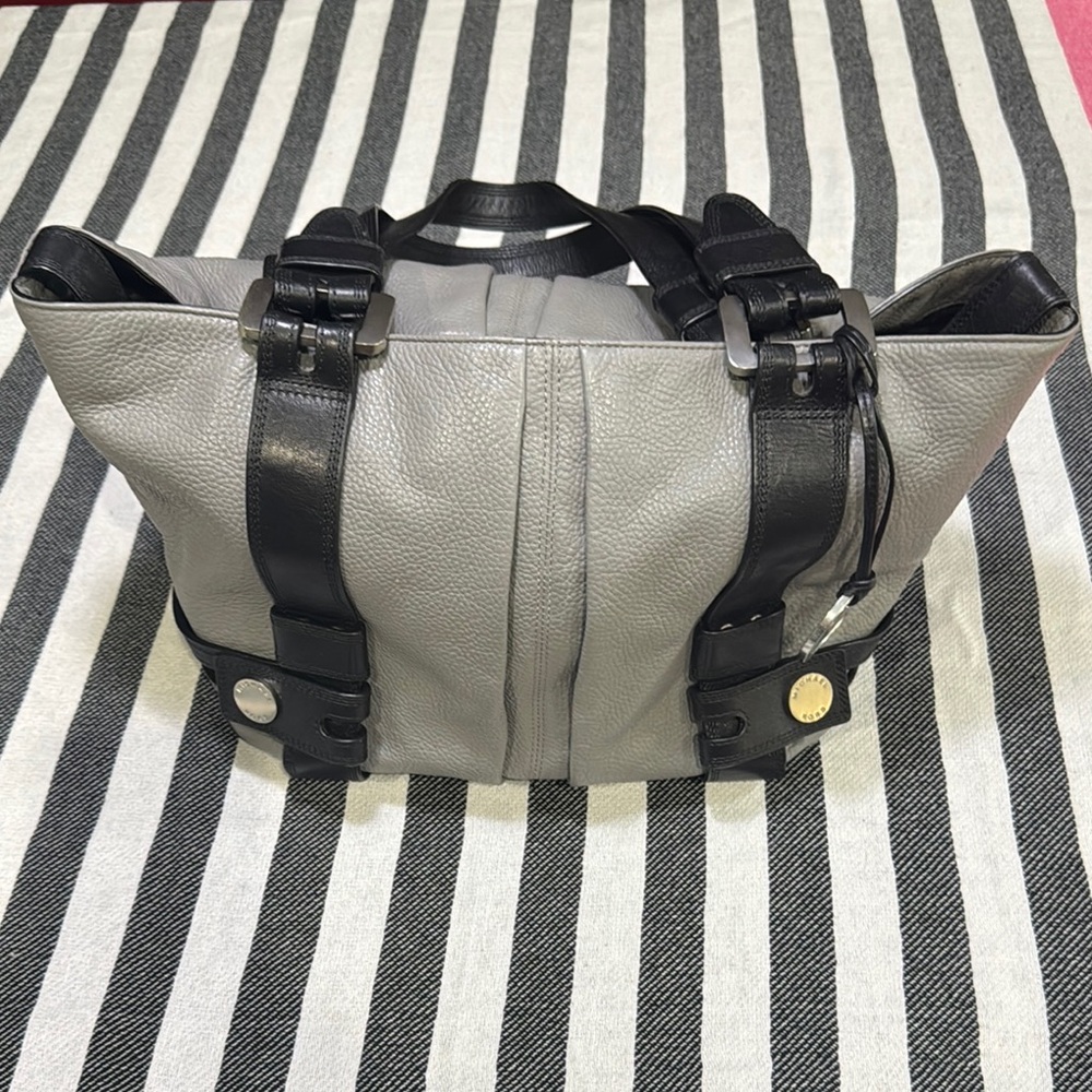 MICHAEL Michael Kors Gray and Black Leather Shoulder Bag with Silver Accents